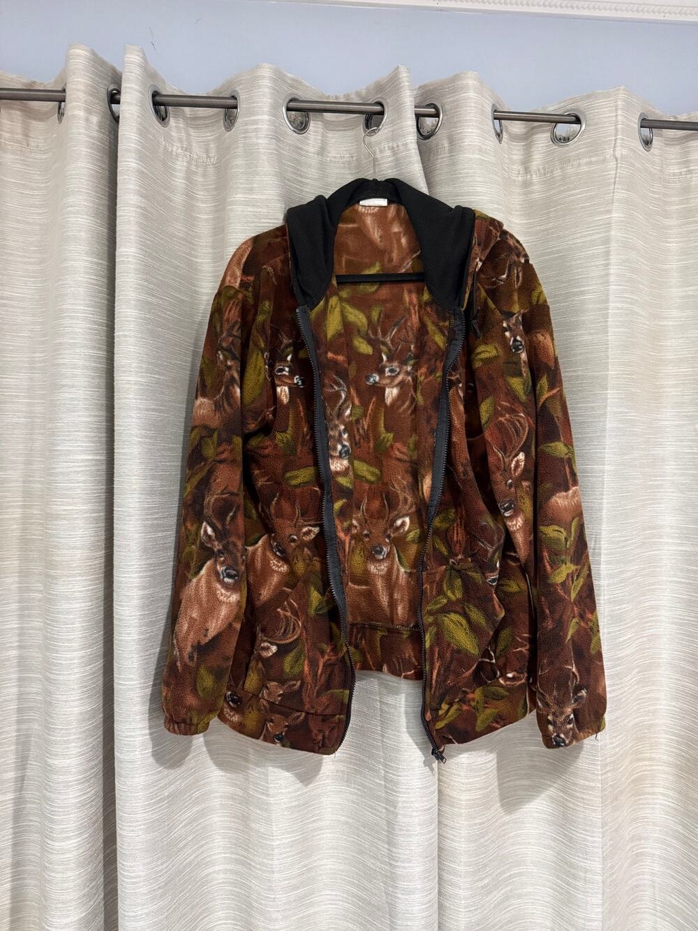 Black Mountain brown deer print full zip fleece jacket size XL